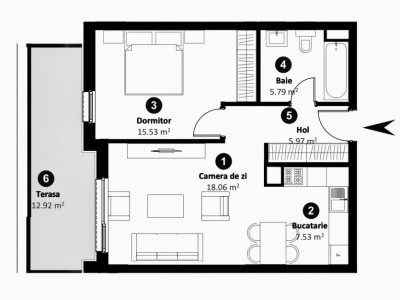 Apartament cu 2 camere de vanzare semifinisat, in bloc nou - Intre Lacuri 